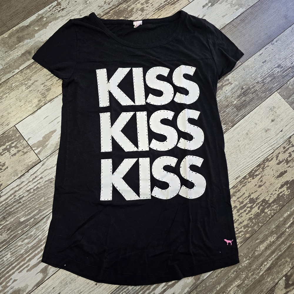 Victoria's Secret PINK KISS I GET AROUND Bling Sleep Shirt Size Medium Y2K
